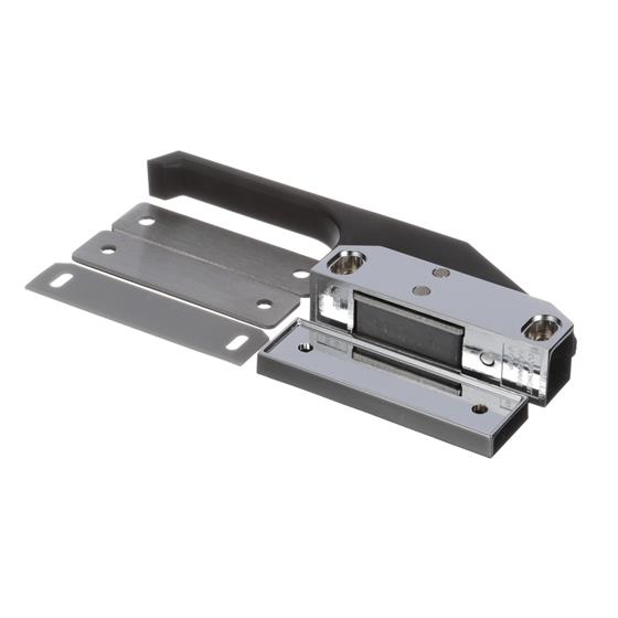 Picture of 8-1/4" L Chrome Plated Die Cast Magnetic Edgemount Latch With Offset Black Heat-Resistant Plastic Handle And Ceramic Magnet