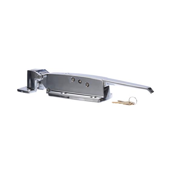 Picture of -1/8 to 3/8" Offset Polished Chrome Walk-In Cooler Door Safety Latch with Cylinder Lock and Strike